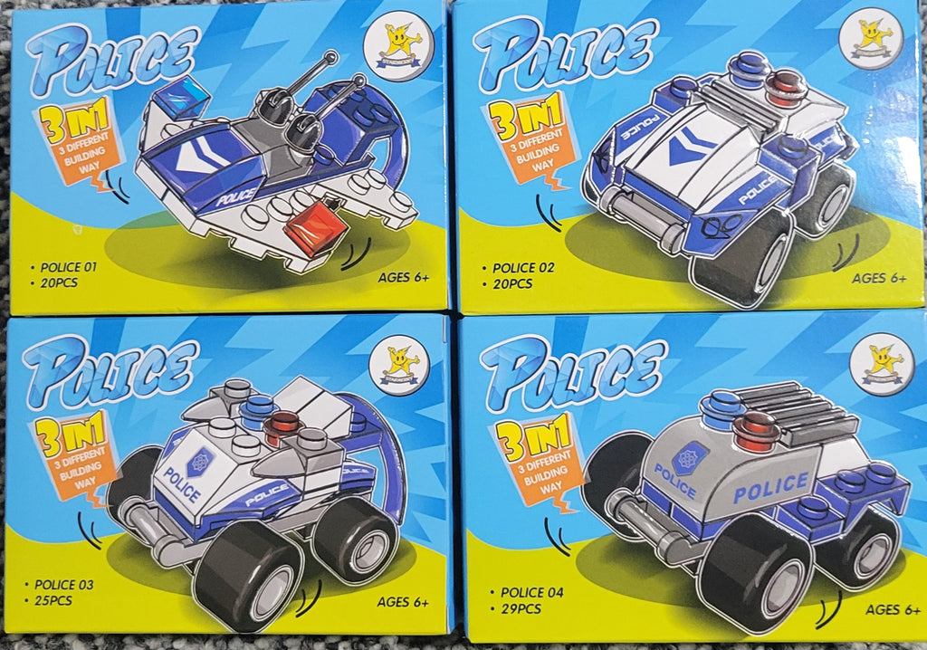 Police Cars 3 in 1 Vehicles - 1 Box 3 Different Ways - Brick Sets