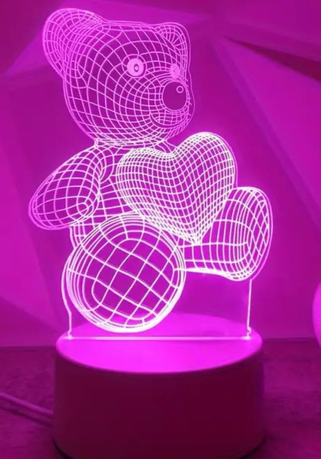 3D Teddy Bear LED Night Lamp Pink Colour USB Switch Control Unique Gift